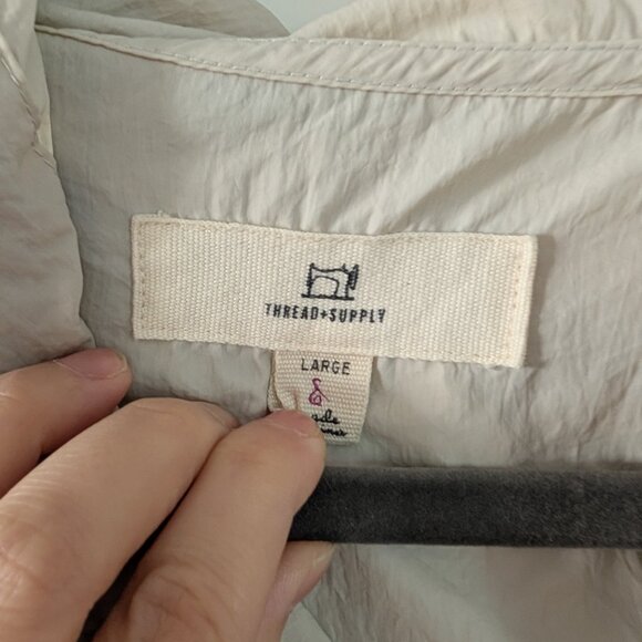 Thread & Supply Beige Light Half Zip Pullover Windbreaker with Hood - Size L - Picture 6 of 11